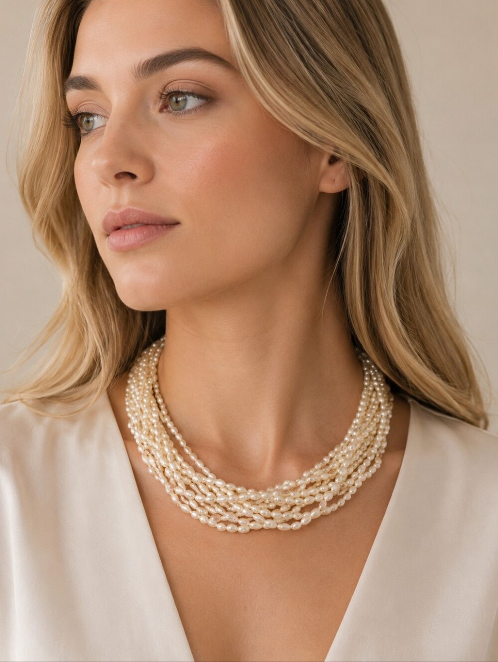 Freshwater Pearl Multi Strand Necklace with 14K Gold Clasp